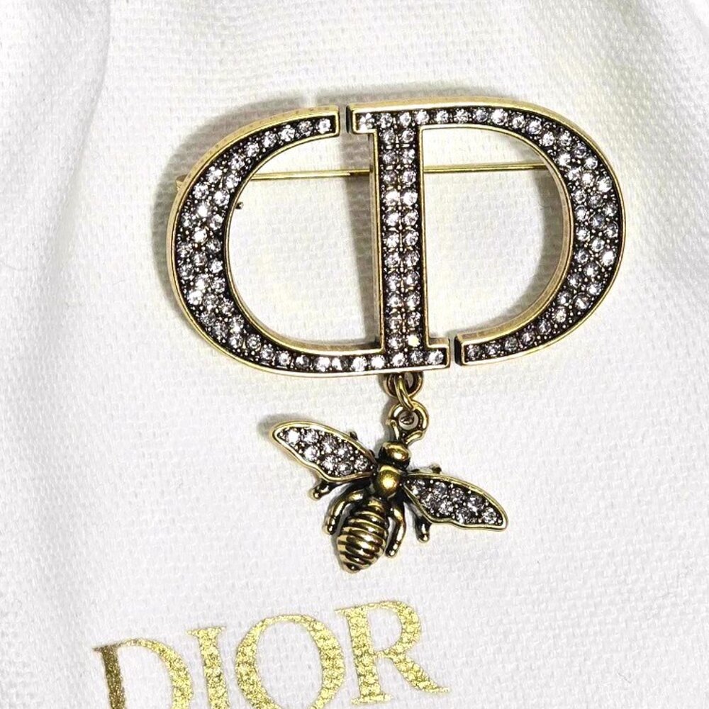Dior Bee Antique Gold Brooch / Pin with Crystal in a Jewelry Bag Vintage & Rare - Picture 7 of 12